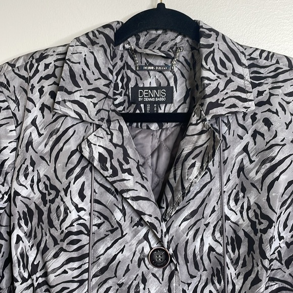 Dennis By Dennis Basso Grey Black Animal Print Rain Jacket Size Medium - Picture 2 of 13
